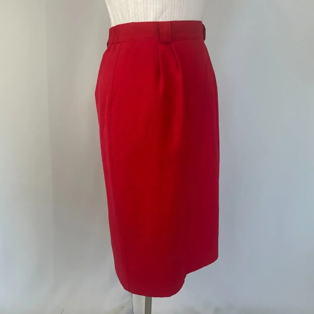 Vintage Pencil Skirt Size 12 Red Solid High Rise Midi Minimal Retro Career 90s
